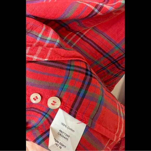 J. CREW The Perfect Fit Shirt Too Blouse Button Down Red Plaid Blue Purple Green - Picture 6 of 7
